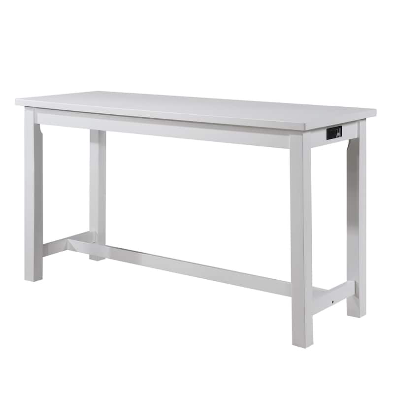 1 Drawer Counter Height Table with Backless Stools,Set of 4,White and Gray