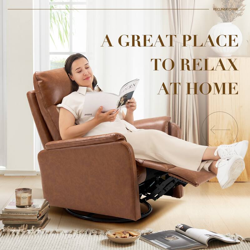 Fabric Recliner Sofa Chair - Swivel Rocking with XL Footrest - Single Seat for Living Room