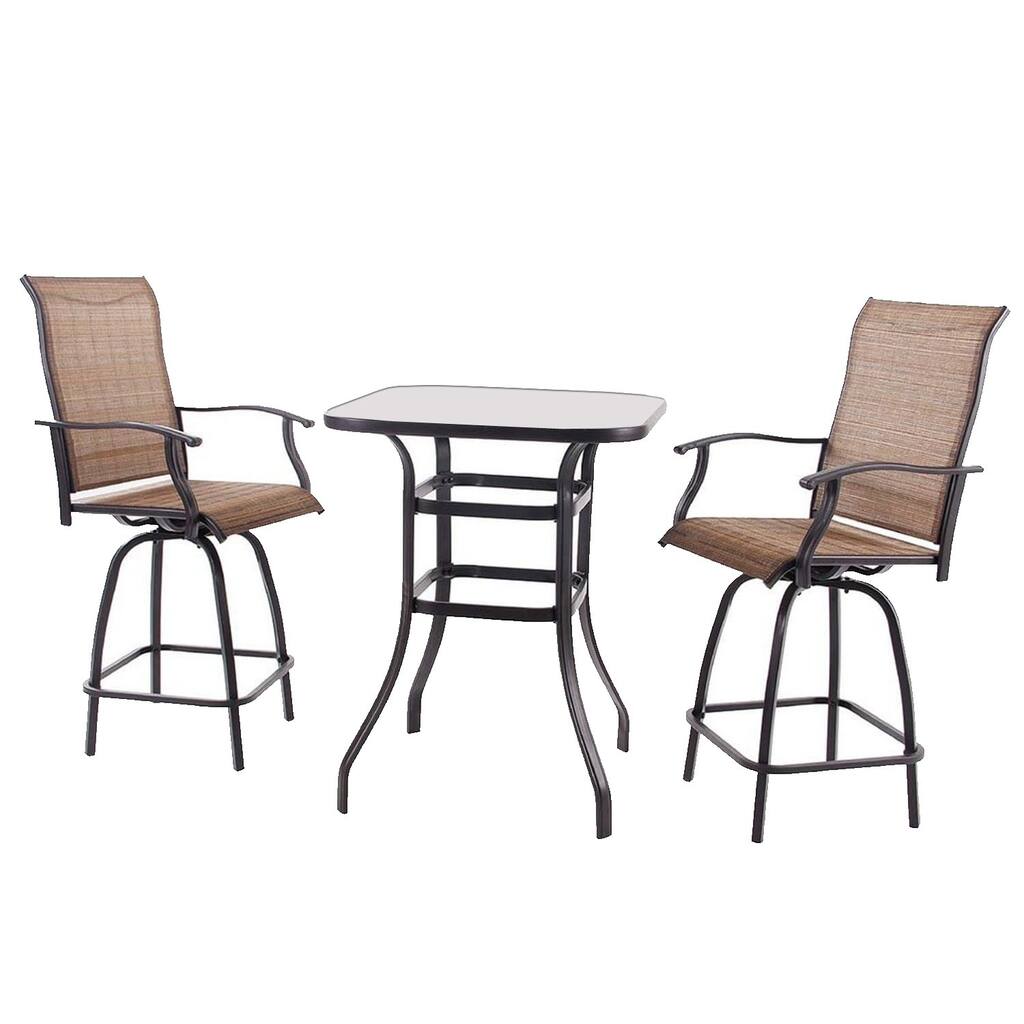 Stool Glass Table and Chair Set - High Swivel Bar Set - High Top Tempered Glass Table with 2 Stools