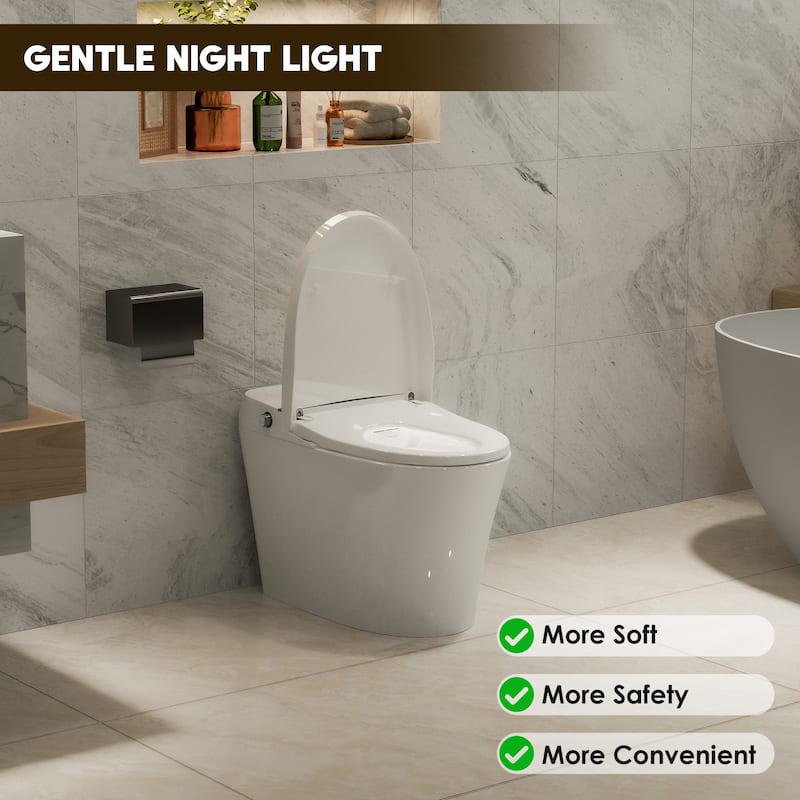 Smart Bidet Toilet Combo - Tankless Dual Flush, Foot Sensor, Self-Cleaning Nozzle, Night Light, Power Outage Flushing