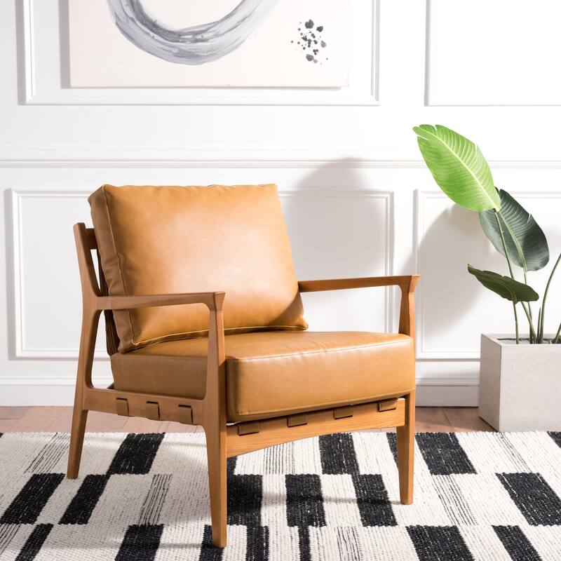 SAFAVIEH Donie Solid Wood Accent Chair with Cushion (Fully Assembled) - 28 In. W x 33 In. D x 34 In. H - 28Wx33Dx34H