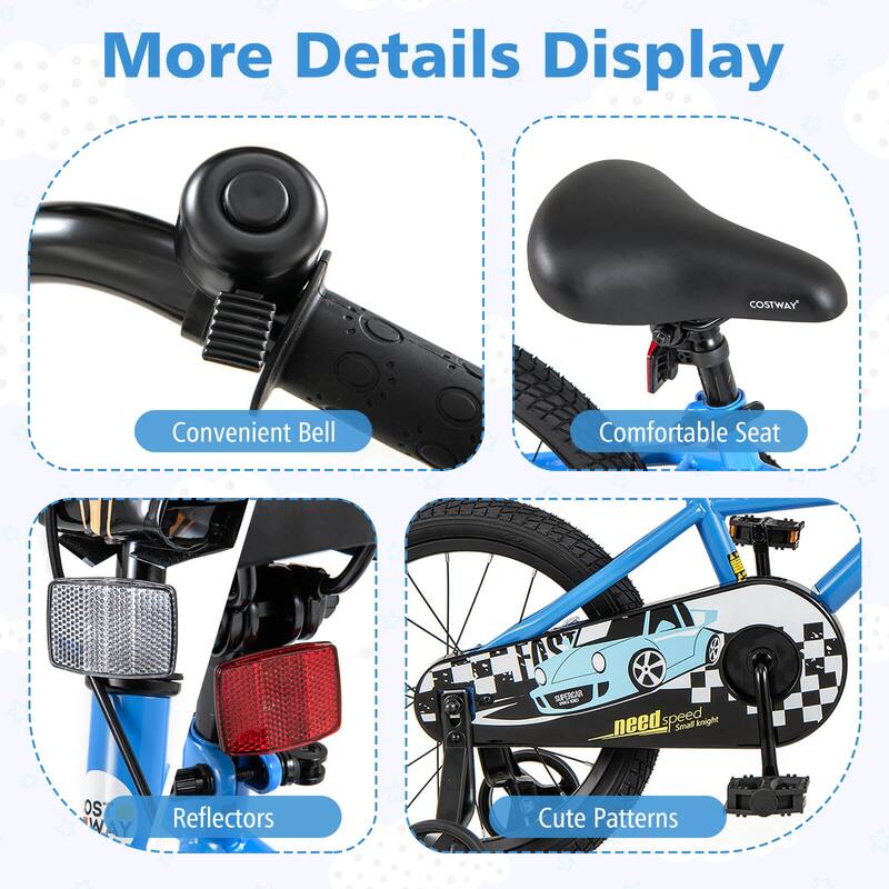 Costway 12"/14"/16"/18" Kids Training Bike with Removable Training