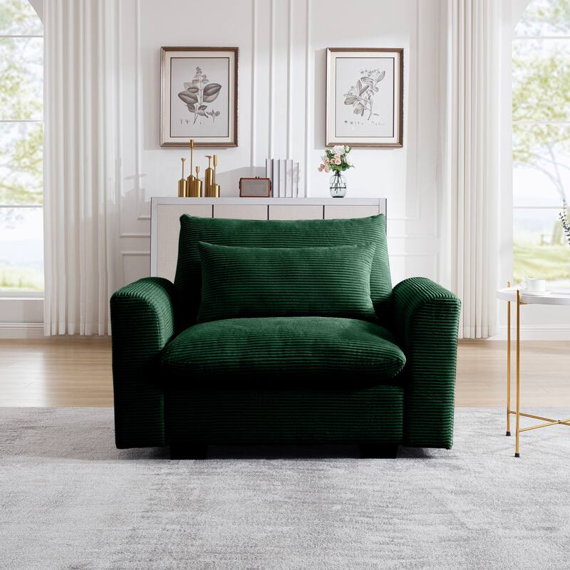 Corduroy Deep Seat Single Sofa with Lumbar Pillow - Green