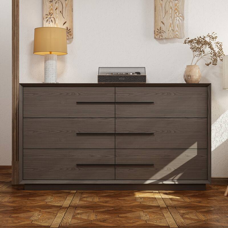 6 - Drawer Brown Wood Dresser: Large - Capacity Storage, Modern Minimalist Design Storage Cabinet Chest