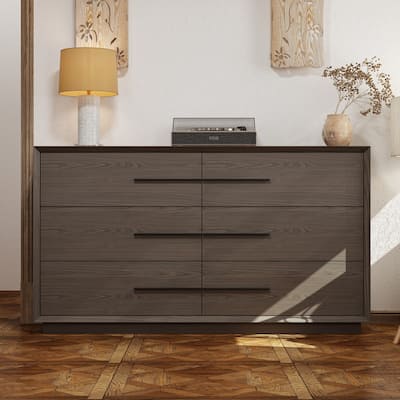 6 - Drawer Brown Wood Dresser: Large - Capacity Storage, Modern Minimalist Design Storage Cabinet Chest