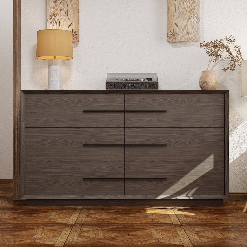 6 - Drawer Brown Wood Dresser: Large - Capacity Storage, Modern Minimalist Design Storage Cabinet Chest