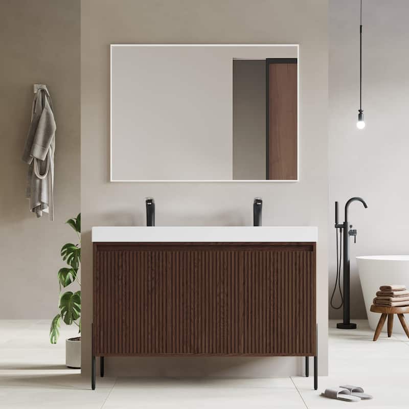 Ripple 48" Single Bathroom Vanity Set - Walnut - Double White Sink