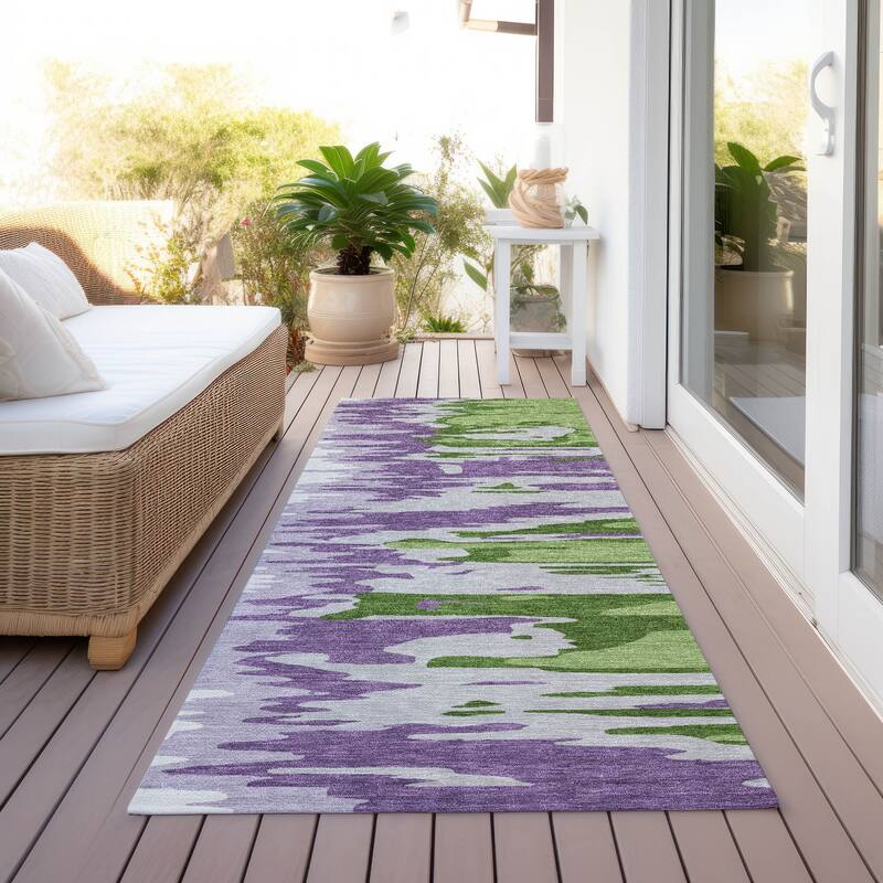 Machine Washable Indoor/ Outdoor Brushstrokes Ombre Chantille Rug