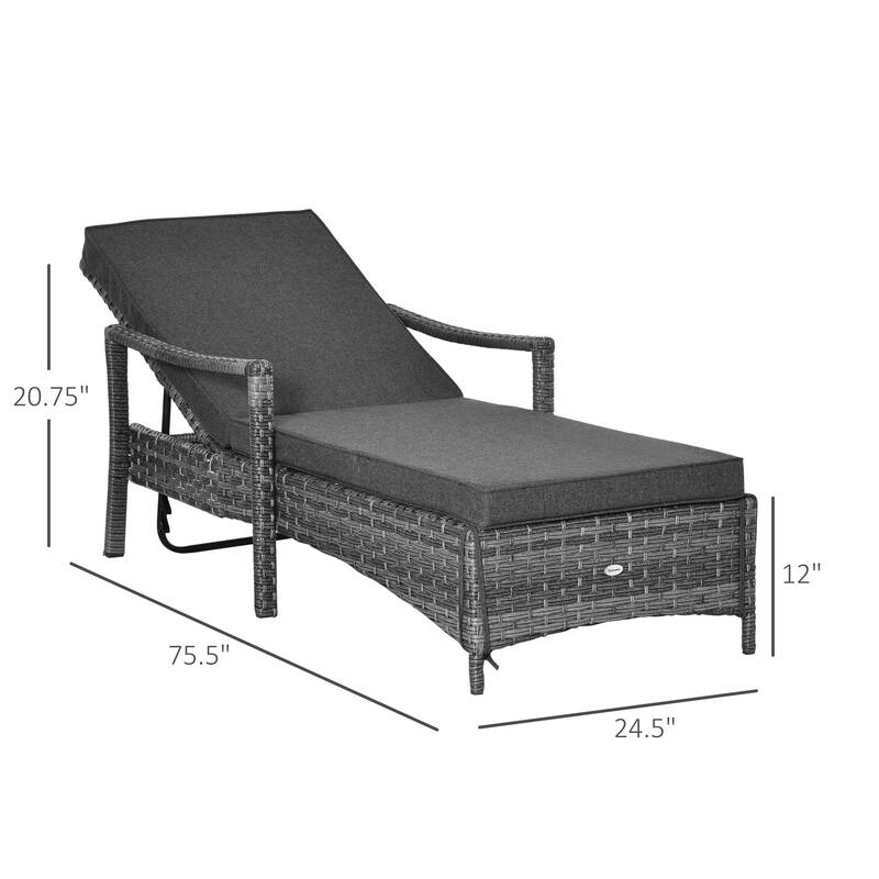 Outsunny Patio Chaise Lounge Chair, Outdoor PE Rattan Single Sun Lounger with 4-Level Adjustable Backrest