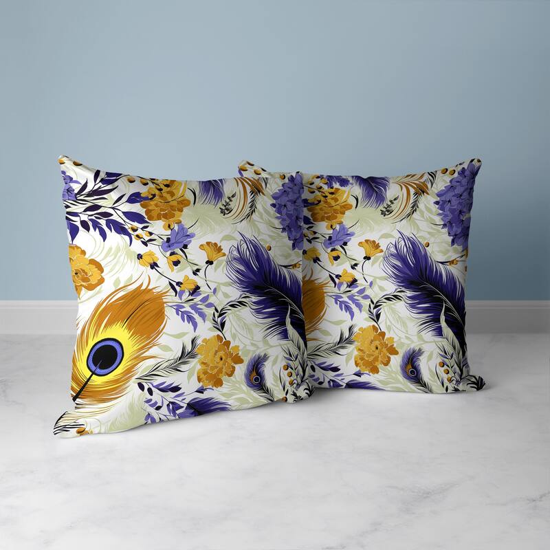 Feathered Opus Faux Suede Reversible Throw Pillow Blue and Gold