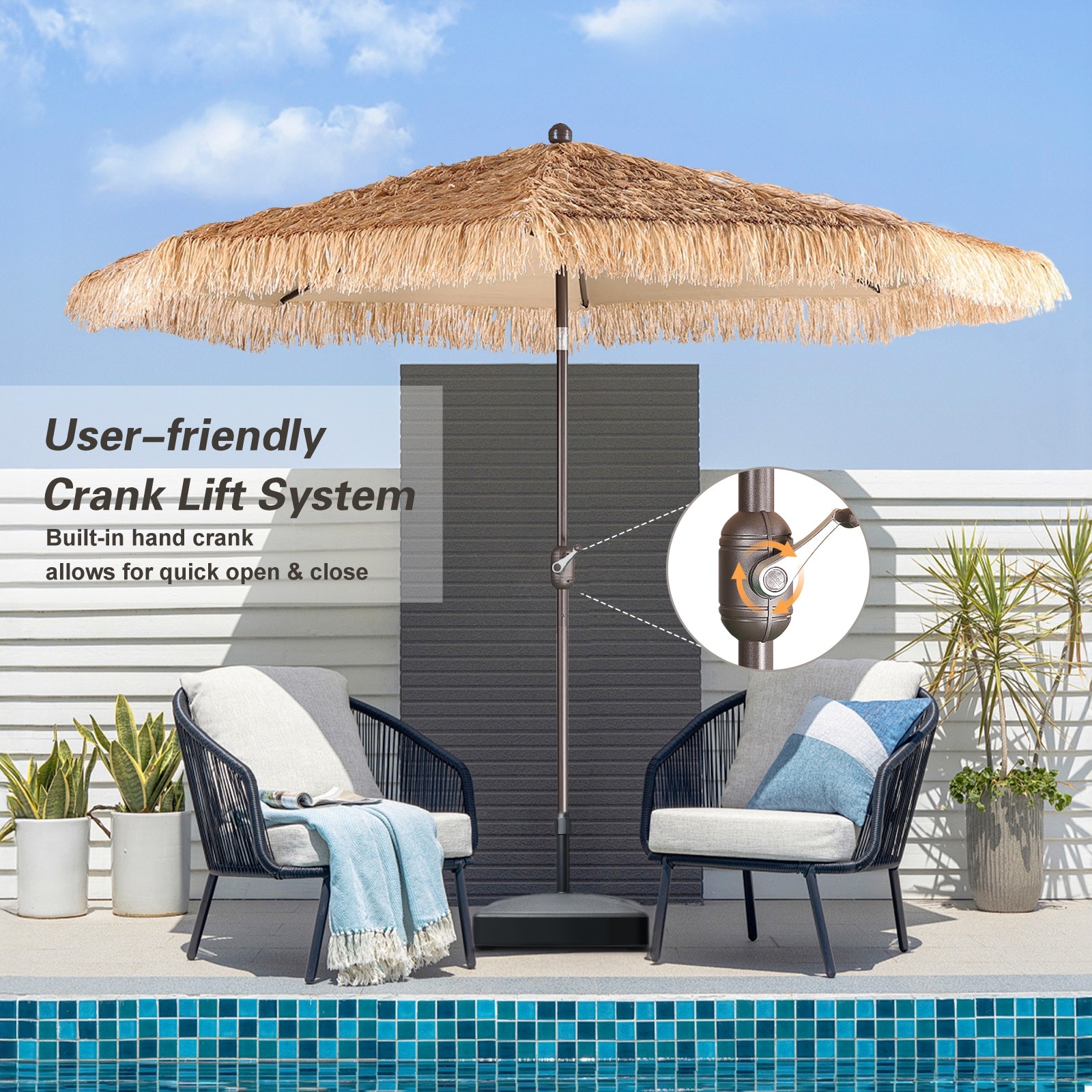 grass patio umbrella Tangkula 7.2Ft Tiki Umbrella, Hawaiian Style Outdoor PE with Tilt Adjustment, 8 Ribs, Portable Thatched Beach Umbrella for Garden, Yard, Poolside : Patio, Lawn & Garden The smart triple 7 Ft. Sea Grass Umbrella