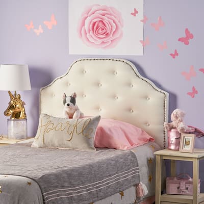 Roomfitters Twin Size Upholstered Headboard with Tufted Diamond Stitch and Nailhead Trim