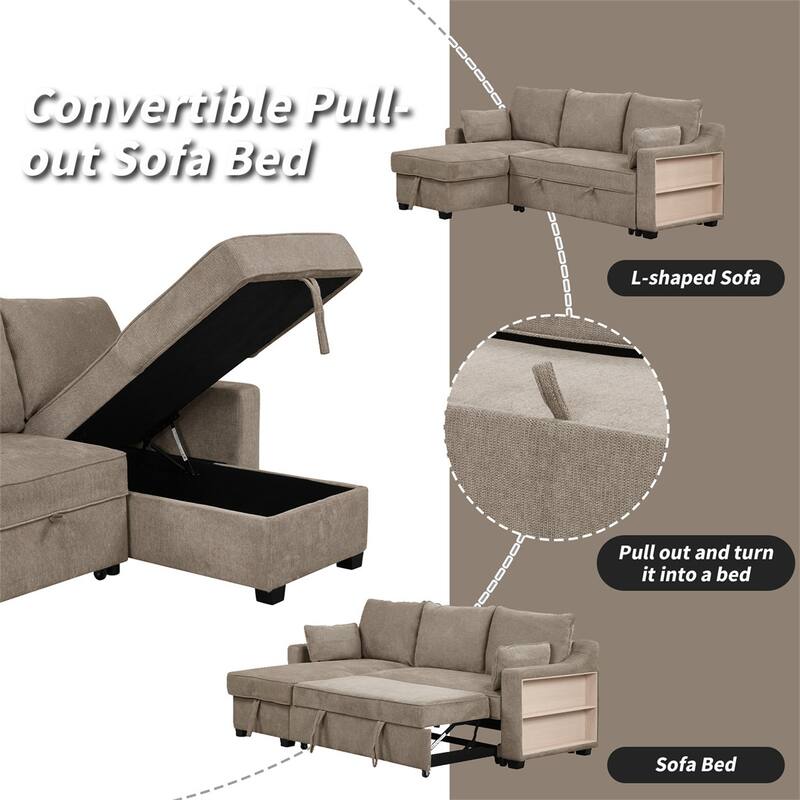 Pull Out Convertible Sleeper Sofa Bed L-Shaped Couch with Storage, USB