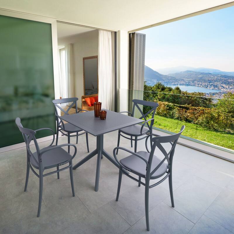 31.5" Dark Gray Solid Square Dining Table