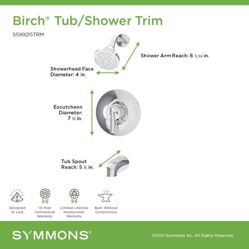 Symmons S599215TRM Birch Tub and Shower Trim Package with 1.5 GPM
