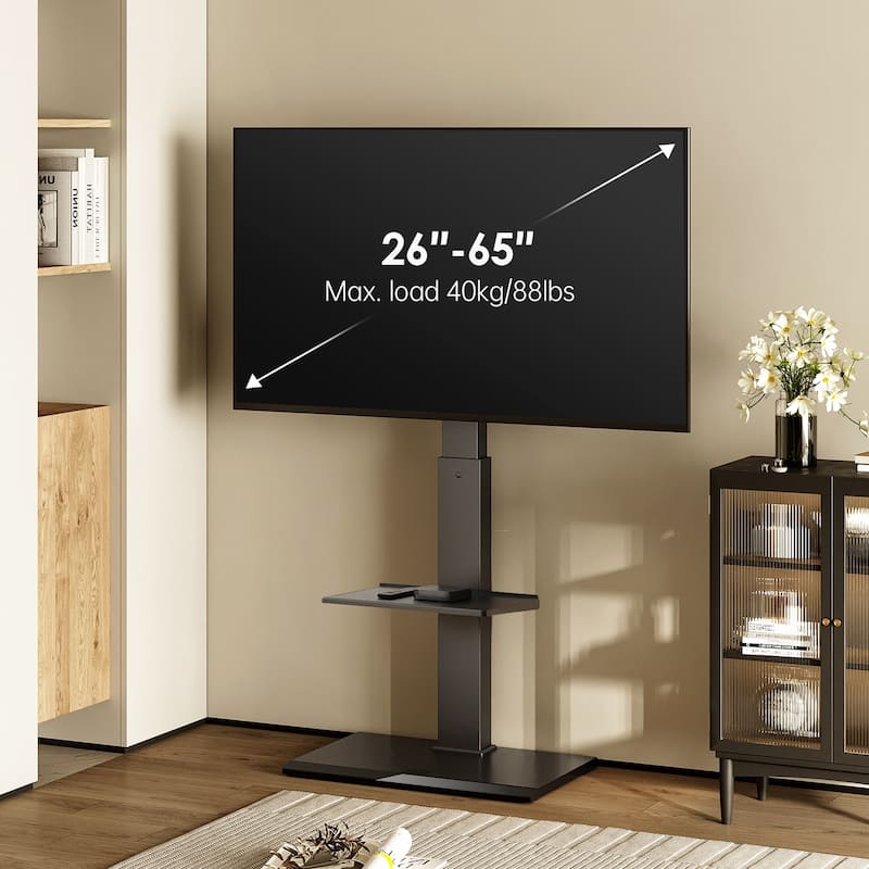 FITUEYES Modern Floor Metal Base TV Stands for 26-65 inch TVs, with One Shelf