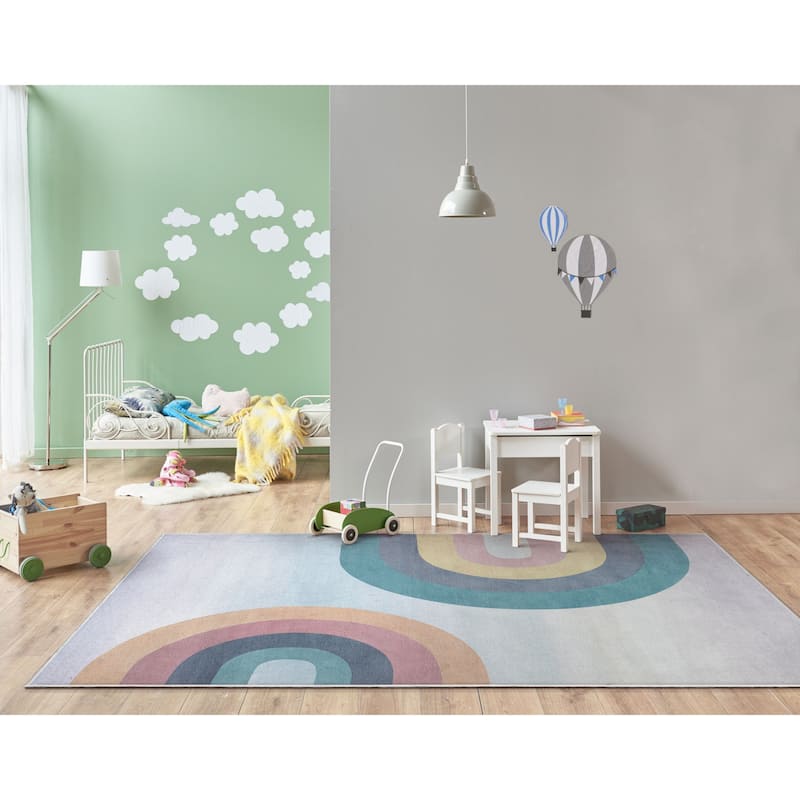 Well Woven Kids Rugs Kaleidoscope Rainbow Modern Machine Washable Area Rug