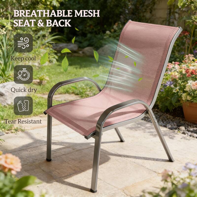 GDFStudio - Holmgren Outdoor Mesh Dining Chairs with Space-Saving Stackable Design Set - Set of 4