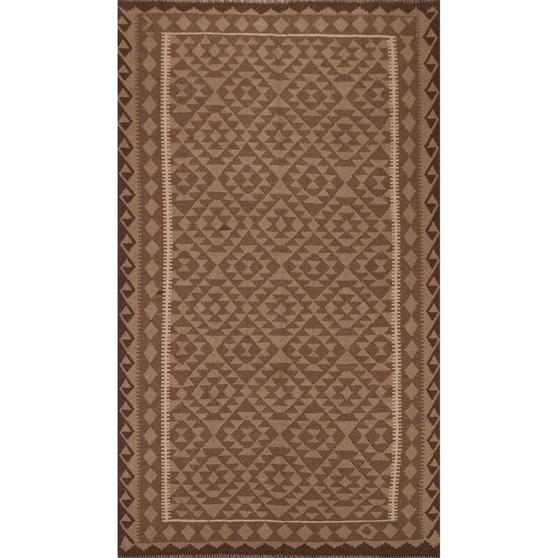 Brown Kilim Geometric Area Rug Flat-weave Wool Carpet - 6'11"x 10'0"