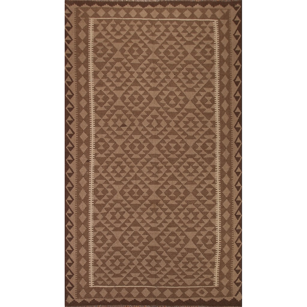 Brown Kilim Geometric Area Rug Flat-weave Wool Carpet - 6'11"x 10'0"