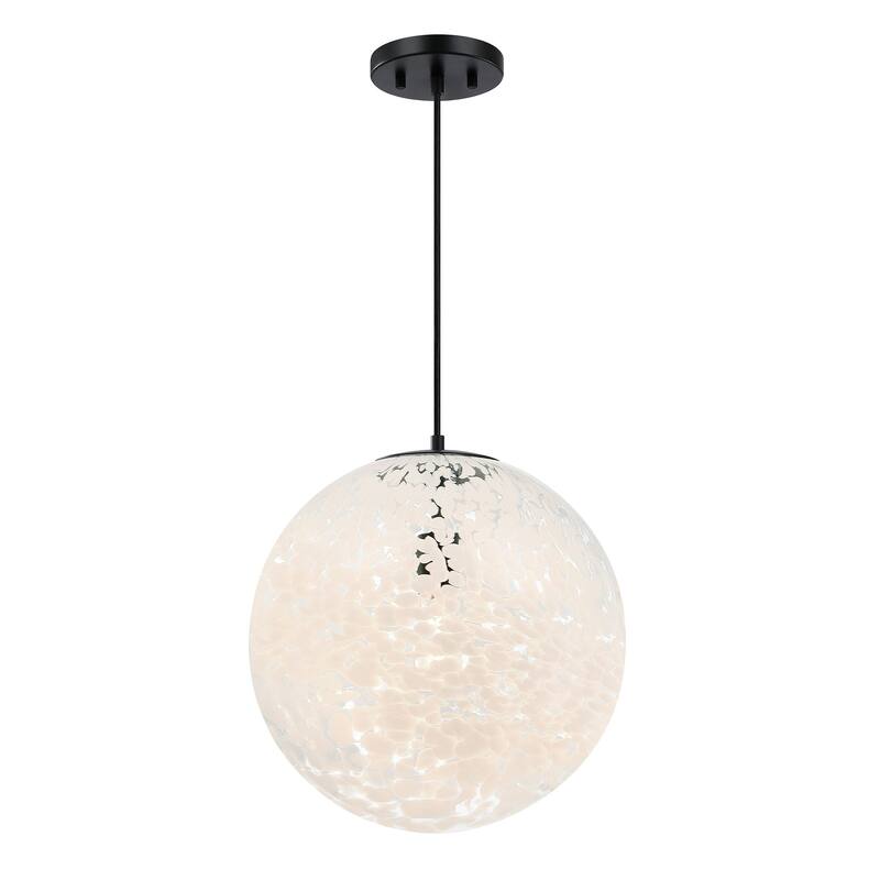 Circo Modern Matte Black 14 in. Globe Pendant with White Art Glass Shade