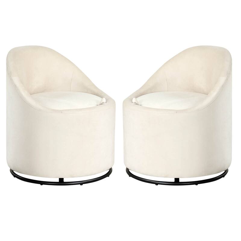 Costway 1/2 PCS Barrel Chair with Storage 360° Swivel Upholstered - See Details - Beige-2 PCS