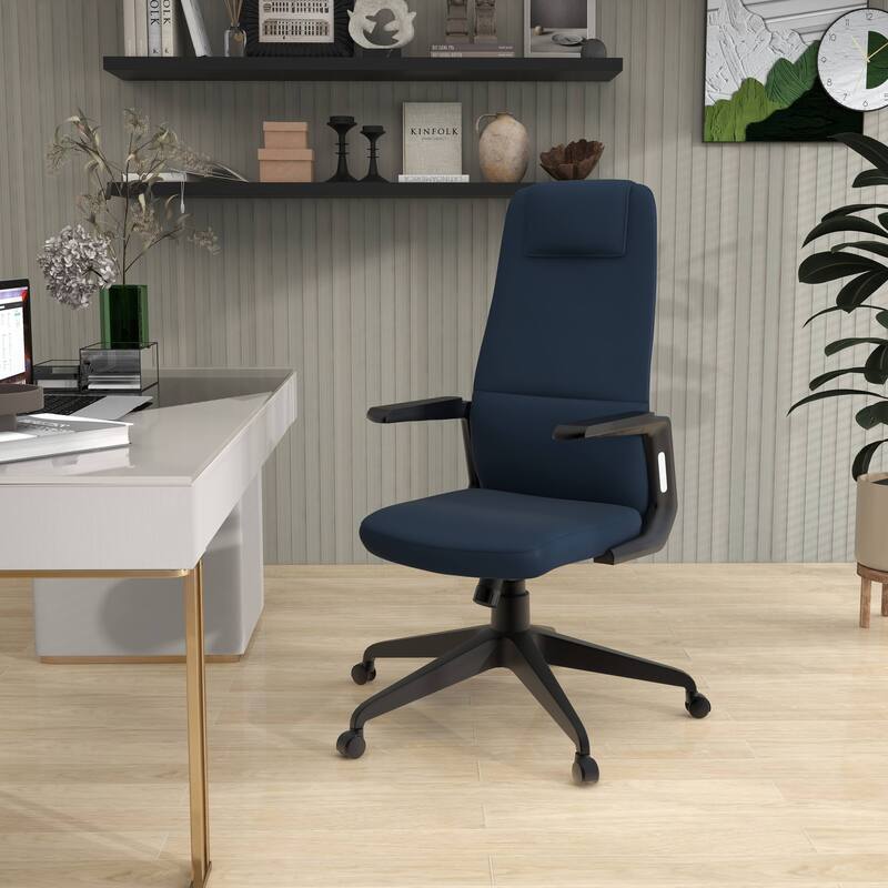 Nexa Ergonomic Leather/Polyester High-Back Office Chair with Padded Headrest, Adjustable Height, Swivel, and Smooth Casters