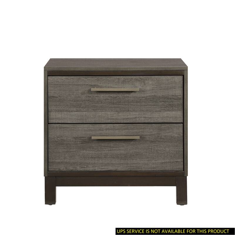 Two-Tone Antique Gray Nightstand with Brass Bar Pulls and Dovetail Drawers - Brown Mix