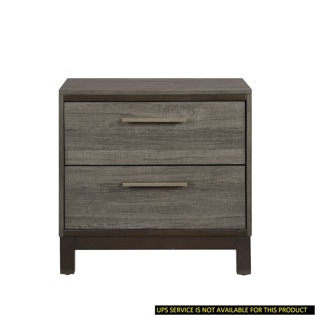Two-Tone Antique Gray Nightstand with Brass Bar Pulls and Dovetail Drawers