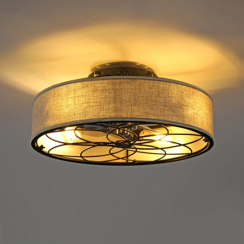 Sofucor 20 Inch Caged Ceiling Fans Flush Mount,Low Profile Fabric Farmhouse Ceiling Fan with Remote Control - N/A