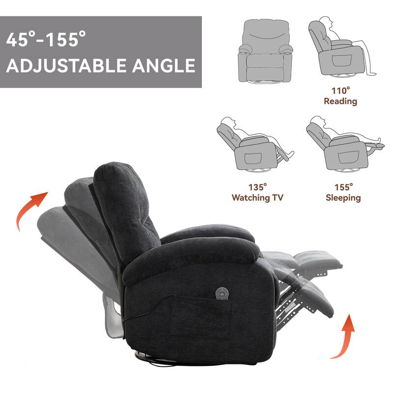 Manual Swivel Recliner Chair with Heat & Massage, Heavy Duty Recliner Chair with Side Pocket, Ergonomic Single Sofa Chair