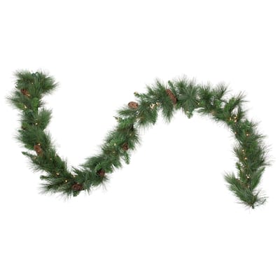 9' x 12" White Valley Pine Artificial Christmas Garland Clear Lights