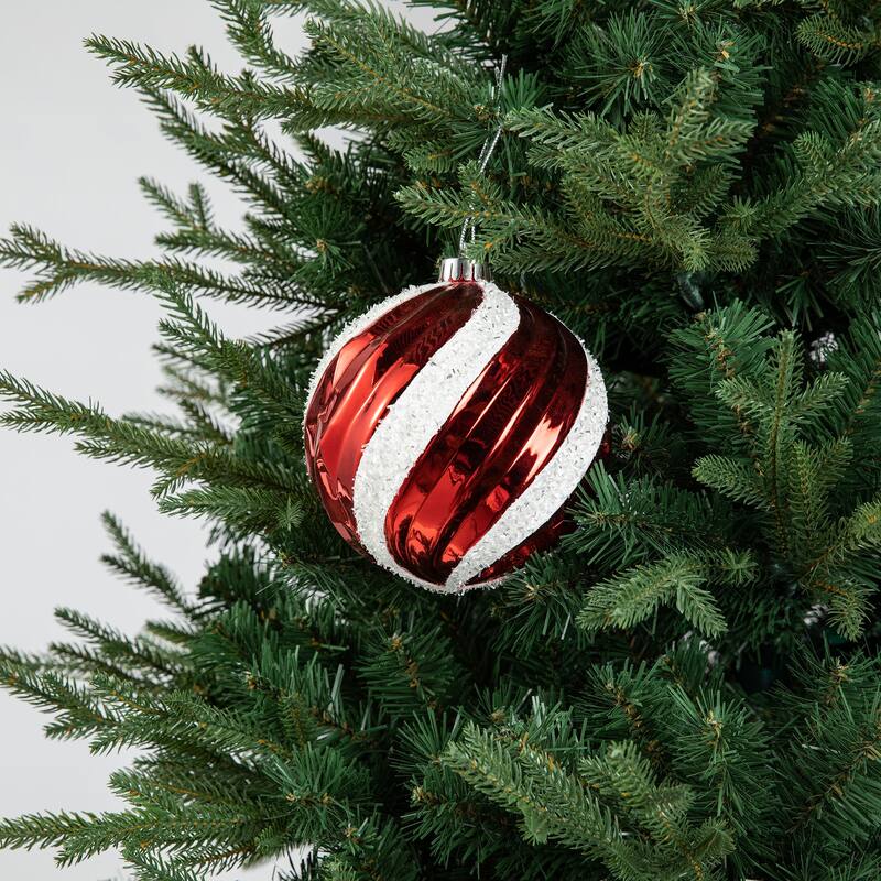 Glitzhome 18ct Christmas Tree Whimsical Red/ Green/ Silver Deluxe Large Ball Ornaments