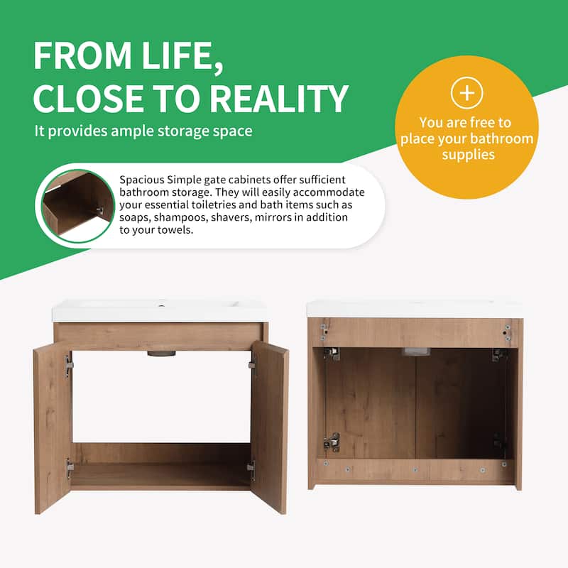BNK 24''/36''/72'' Bathroom Vanity With Sink, Floating Bathroom Vanity with Soft Close Doors and Shelf