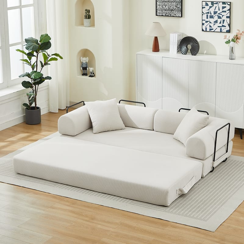 Folding Upholstered Sofa Bed, 78.5" Convertible Sleeper Sofa Bed with 2 Pillows, Fold Out Loveseat Couch, Futon Couch
