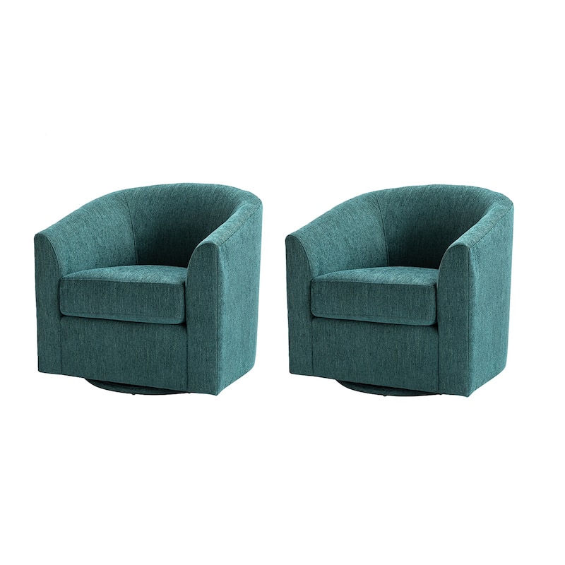 Cuenca Modern Wooden Upholstered Barrel Chair with Metal Swivel Base Set of 2