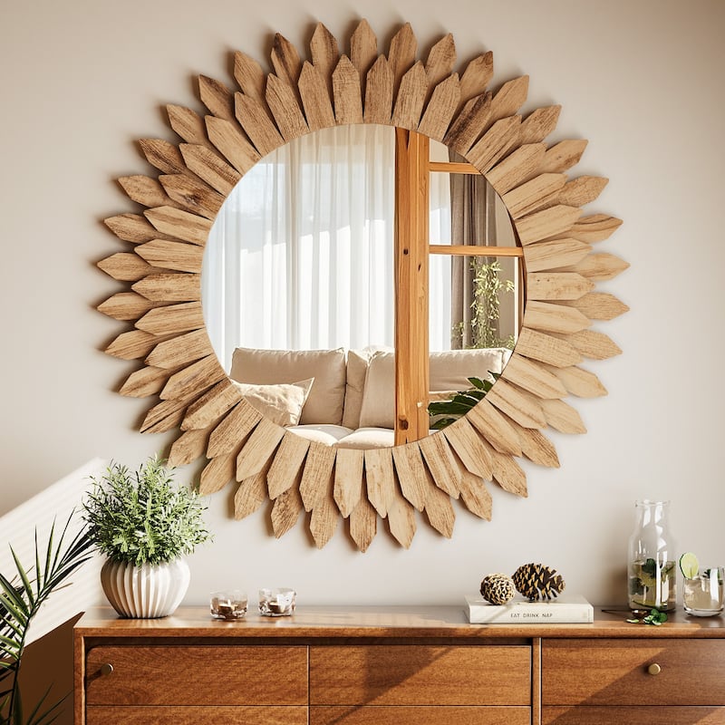 Sunflower Bathroom Mirror Round Wooden Wall Mirror