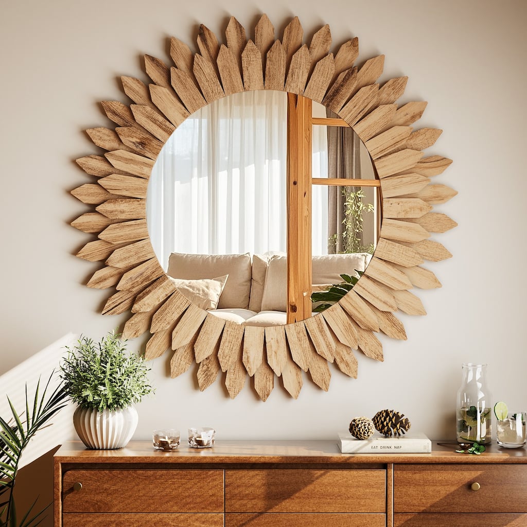Sunflower Bathroom Mirror Round Wooden Wall Mirror