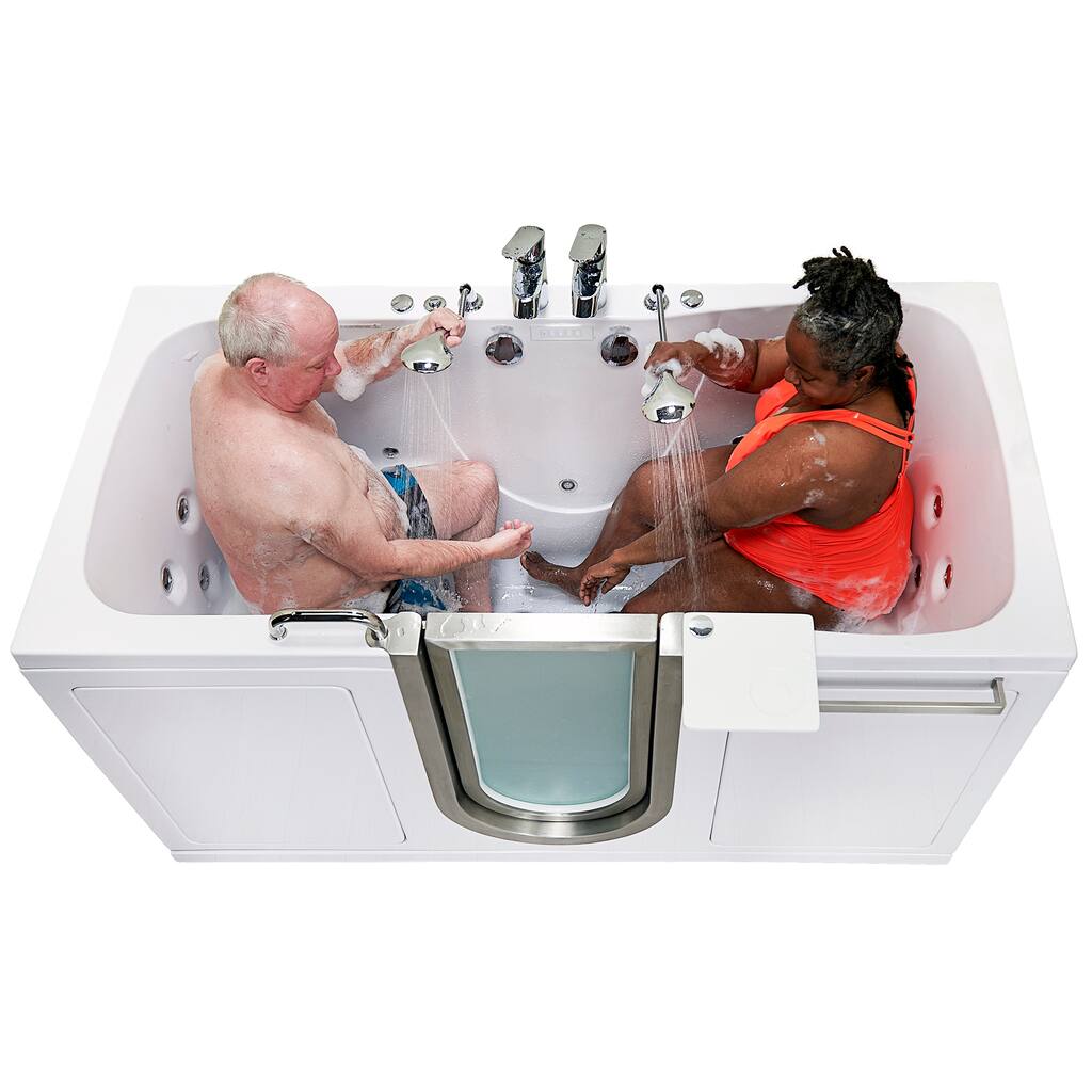 Ella Escape 36"x72" Two Seat Walk in Bathtub, Air + Hydro + Independent Foot Massage, 2x 2 Piece Faucets, Dual 2" Drains