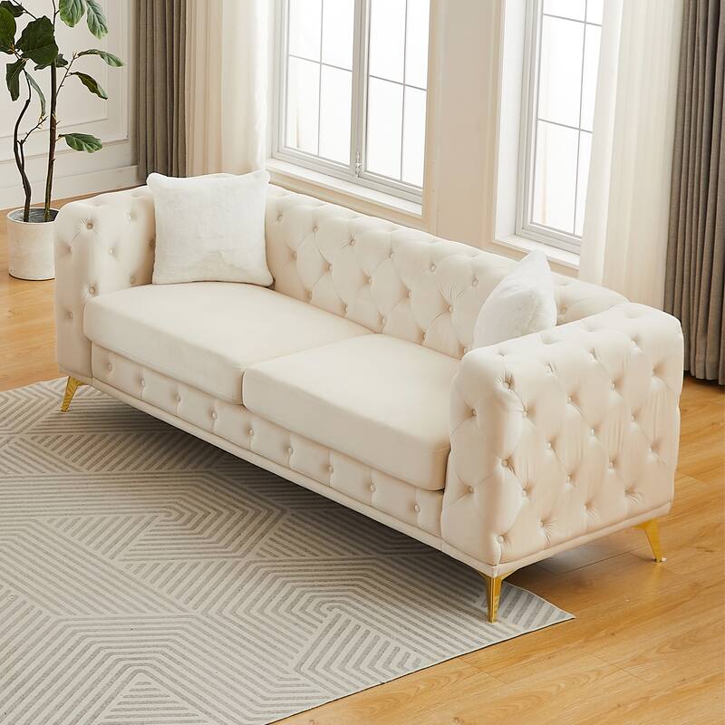 Modern Luxury Velvet Sofa with Chesterfield Quilted Button Accents