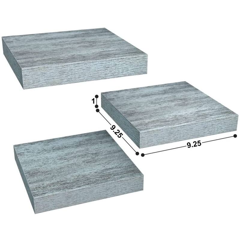 3 Pack Square Mounted Floating Shelves - Rustic Wood Display Ledge Storage Shelf - 9.25" L X 9.25" W X 1.5" H
