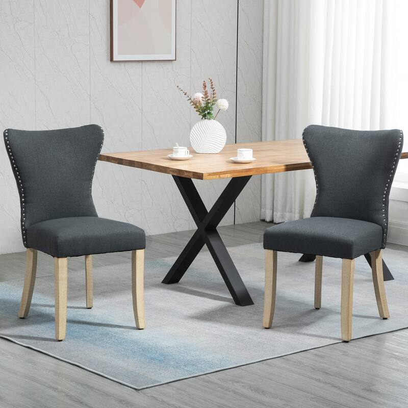 HOMCOM Armless Dining Chairs Set of 2, Modern Accent Chair with Wing Backrest, Linen Upholstery, Nailhead Trim for Living Room - Charcoal Grey