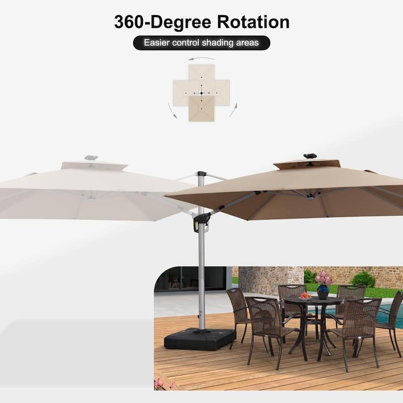 PURPLE LEAF 10 ft Double Top LED Square Patio Cantilever Umbrella