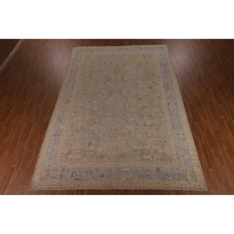 Vegetable Dye Oushak Oriental Large Area Rug Hand-Knotted Wool Carpet - 9'11"x 14'3"