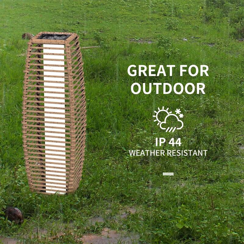 Outdoor Solar Floor Lamp with Warm White LED Waterproof Rattan and Steel Patio Lighting - 7.75" W x 7.75" D x 26.75" H