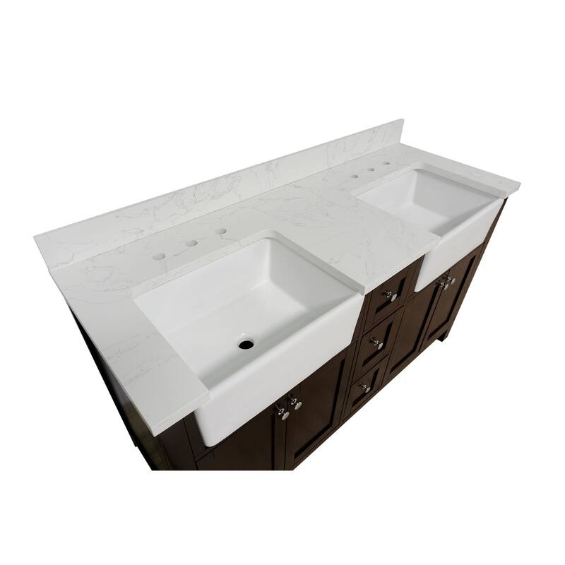KitchenBathCollection Yorkshire 60" Double Farmhouse Vanity with Engineered Marble Top
