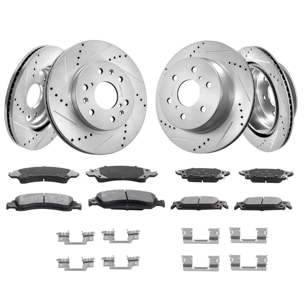 Front and Rear Brake Kit Drilled and Slotted Brake Rotors Ceramic Brake Pads Replacement