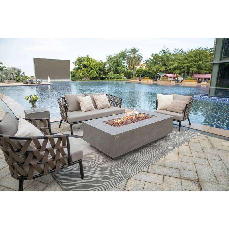 Madison 60" Rectangular Travertine Fire Pit Table by AMS Fireplace