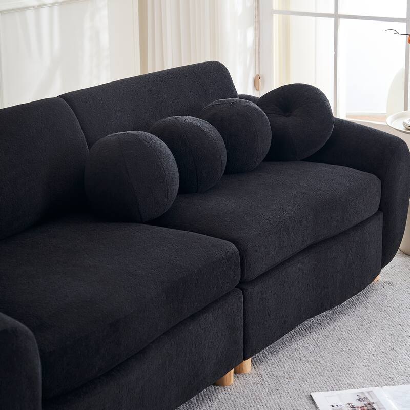 Modern Tufted Chenille Loveseat, Futon Sectional Love Seat Couch, Upholstered Sofa with 2 Pillows & 3 Lumbar Pillows
