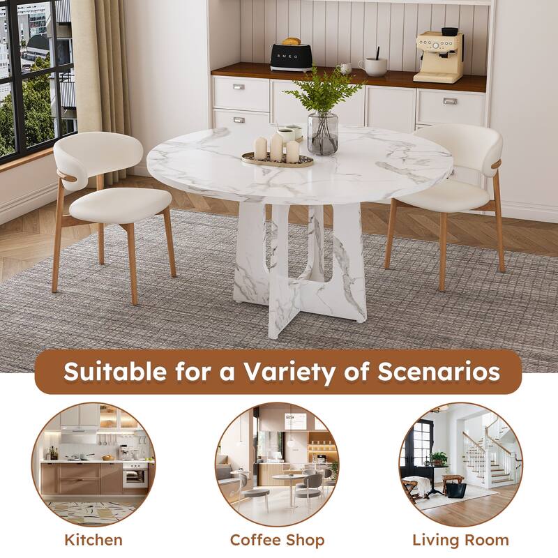 47.24" Farmhouse Round Dining Table – MDF Construction with Marble White Finish, 300lb Capacity
